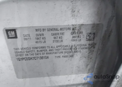 2012 Chevrolet Cruze Ls from USA, damaged, VIN 1G1PC5SH7C7136104